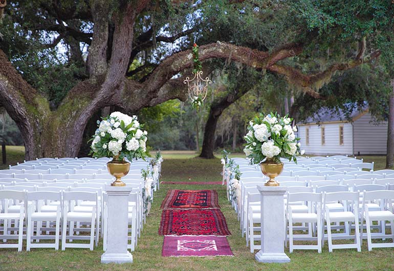 The Ribault Club wedding area before the wedding tree set up without people